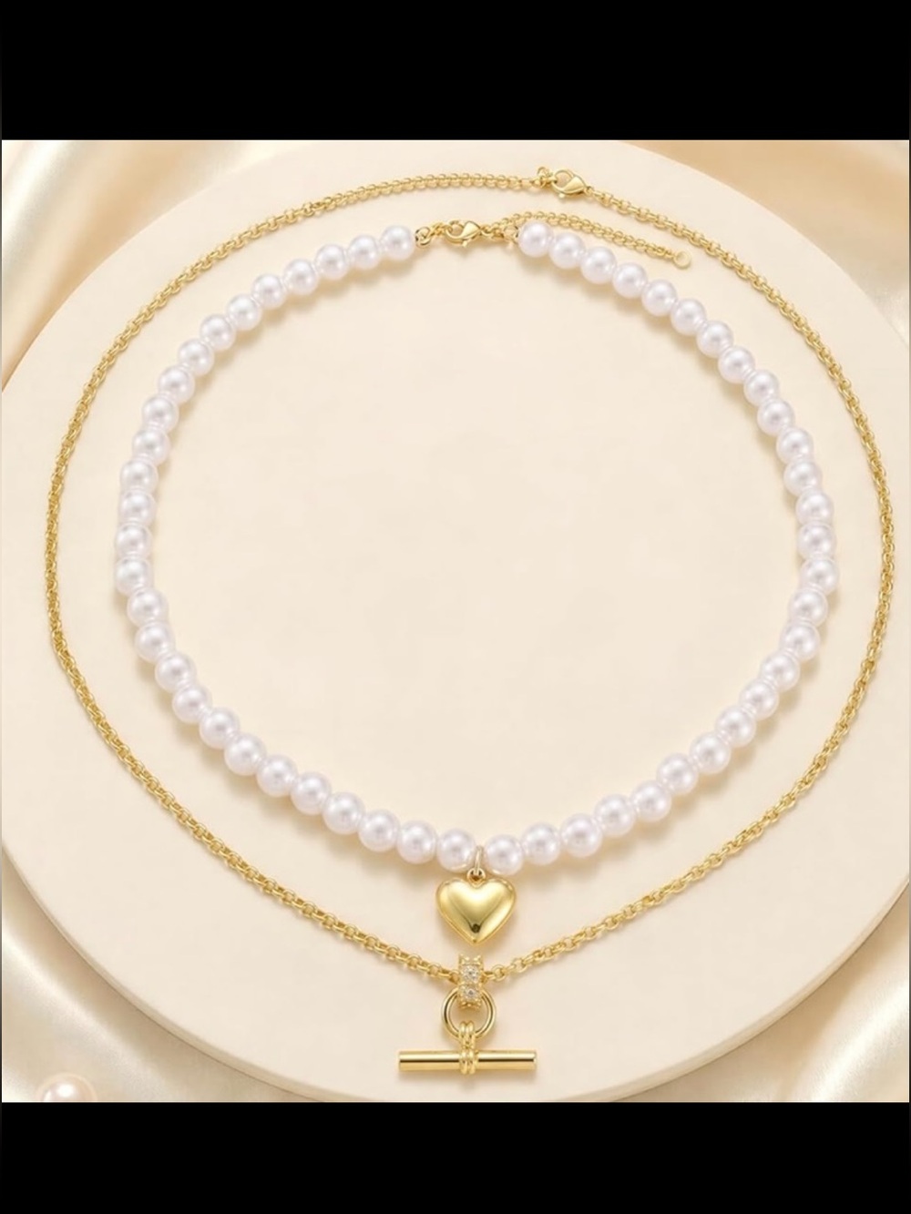 Anthropologie White Pearl Layered Necklace with Gold Heart